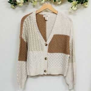 Jessica Simpson • Contrast Colorblock Cable Knit Cardigan Sweater